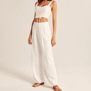 *NWT* Medium Long Abercrombie & Fitch Linen-Blend Pull-On Wide Leg Pants
